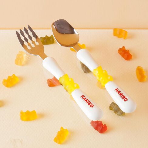 HARIBO Goldbear Spoon and Fork Set - Kids & Toddlers Plastic Flatware with HARIBO Goldbear Figure Handle, Kids Eating Utensils for 4 years + Child, BPA Free Silverware for Kids (Yellow) in Saudi Arabia