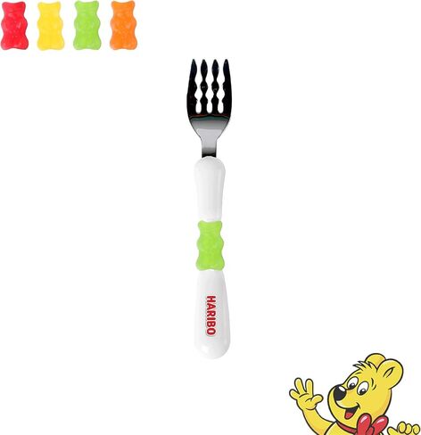 HARIBO Goldbear Spoon and Fork Set - Kids & Toddlers Plastic Flatware with HARIBO Goldbear Figure Handle, Kids Eating Utensils for 4 years + Child, BPA Free Silverware for Kids (Yellow) in Saudi Arabia