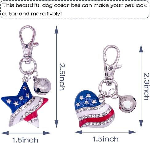 PET SHOW 4Pcs 4th of July Small Dog Bells for Collar Charm American Flag Pet Pendant Accessories Patriotic Rhinestone Bell for Collars Clip on Suitable for Medium Large Dogs Cat in Saudi Arabia