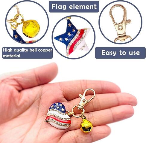 PET SHOW 4Pcs 4th of July Small Dog Bells for Collar Charm American Flag Pet Pendant Accessories Patriotic Rhinestone Bell for Collars Clip on Suitable for Medium Large Dogs Cat in Saudi Arabia