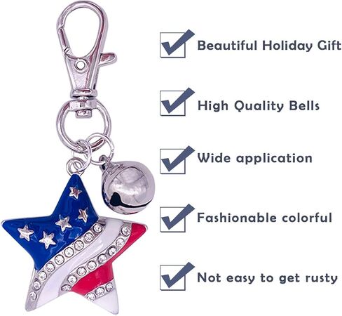PET SHOW 4Pcs 4th of July Small Dog Bells for Collar Charm American Flag Pet Pendant Accessories Patriotic Rhinestone Bell for Collars Clip on Suitable for Medium Large Dogs Cat in Saudi Arabia