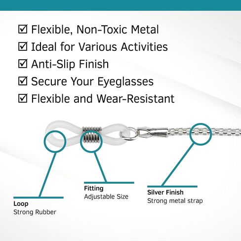 SPORTS WORLD VISION Metal Glasses Holder Cord, Adjustable Eyeglass Chain, Anti-Slip Rubber Ends for Men and Women - 1 Piece in Saudi Arabia