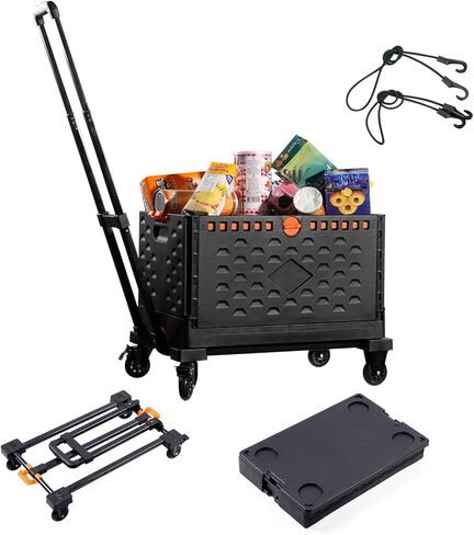 AOFEITE 2 in 1 Folding Hand Truck Dolly,220 LB Collapsible Shopping cart, Large Capacity Collapsible Utility Cart with Brake Wheels & Retractable Handle for Shopping, Moving, Traveling, Office,Black in Saudi Arabia