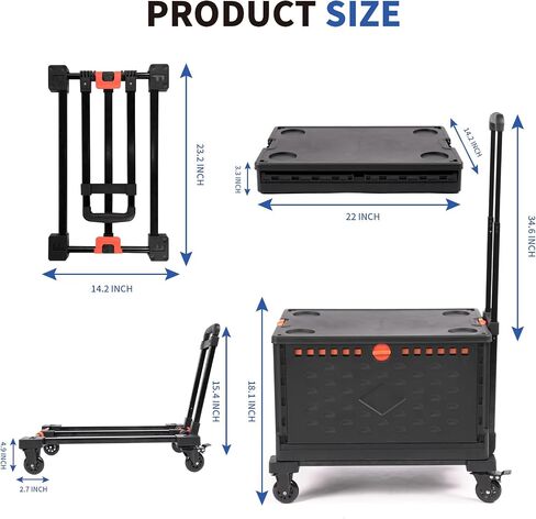 AOFEITE 2 in 1 Folding Hand Truck Dolly,220 LB Collapsible Shopping cart, Large Capacity Collapsible Utility Cart with Brake Wheels & Retractable Handle for Shopping, Moving, Traveling, Office,Black in Saudi Arabia