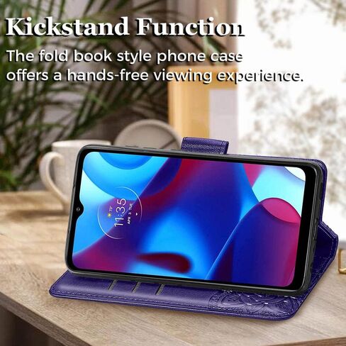 KRHGEIK مصممة لمحفظة هاتف Moto G Pure، حافظة واقية من جلد البولي يوريثان منقوشة على شكل فراشة للنساء مع فتحات حامل بطاقة مسنده وغطاء قلاب لحزام المعصم لهاتف Motorola Moto G Pure (أرجواني) in Saudi Arabia