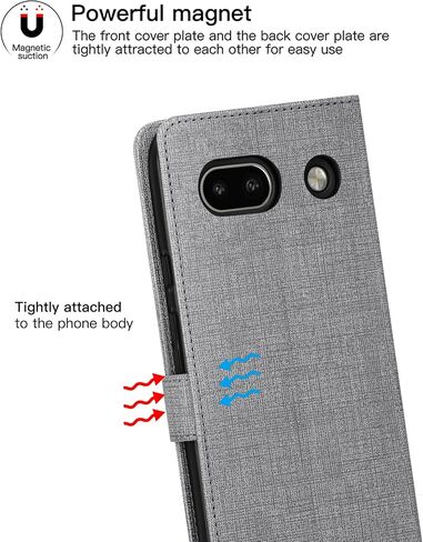حافظة محفظة Foluu لهاتف Google Pixel 8a، حافظة قابلة للطي من جلد البولي يوريثان مع [جراب داخلي من مادة TPU مقاوم للصدمات]، فتحات بطاقة بمسند، غطاء إغلاق مغناطيسي قوي للغاية لهاتف Google Pixel 8a 2024 (رمادي) in Saudi Arabia