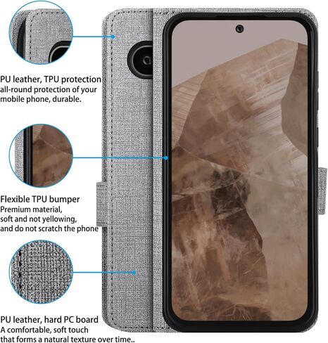 حافظة محفظة Foluu لهاتف Google Pixel 8a، حافظة قابلة للطي من جلد البولي يوريثان مع [جراب داخلي من مادة TPU مقاوم للصدمات]، فتحات بطاقة بمسند، غطاء إغلاق مغناطيسي قوي للغاية لهاتف Google Pixel 8a 2024 (رمادي) in Saudi Arabia