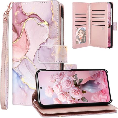 Fingic Samsung Galaxy A15 5G Case Wallet for Women Girl[with 9 Card Holder]Marble Rose Gold PU Leather Detachable Wrist Strap Fullbody Slim Shockproof Flip Phone Case for Samsung Galaxy A15,6.5",2024 in Kuwait