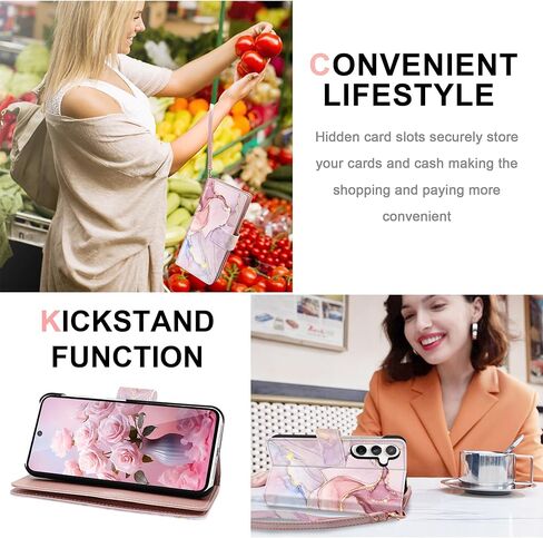 Fingic Samsung Galaxy A15 5G Case Wallet for Women Girl[with 9 Card Holder]Marble Rose Gold PU Leather Detachable Wrist Strap Fullbody Slim Shockproof Flip Phone Case for Samsung Galaxy A15,6.5",2024 in Kuwait