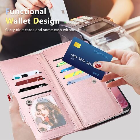 Fingic Samsung Galaxy A15 5G Case Wallet for Women Girl[with 9 Card Holder]Marble Rose Gold PU Leather Detachable Wrist Strap Fullbody Slim Shockproof Flip Phone Case for Samsung Galaxy A15,6.5",2024 in Kuwait