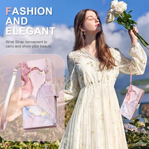 Fingic Samsung Galaxy A15 5G Case Wallet for Women Girl[with 9 Card Holder]Marble Rose Gold PU Leather Detachable Wrist Strap Fullbody Slim Shockproof Flip Phone Case for Samsung Galaxy A15,6.5",2024 in Kuwait