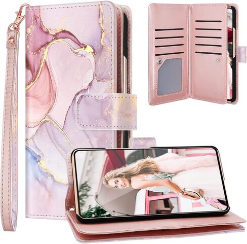 Fingic Samsung Galaxy A15 5G Case Wallet for Women Girl[with 9 Card Holder]Marble Rose Gold PU Leather Detachable Wrist Strap Fullbody Slim Shockproof Flip Phone Case for Samsung Galaxy A15,6.5",2024 in Kuwait