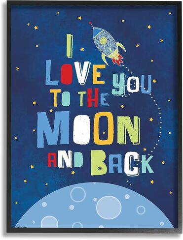 Stupell Industries I Love You Moon and Back Rocket Ship لوحة فنية جدارية من القماش، مقاس 24 × 30، تصميم الفنانة ستيفاني وركمان ماروت in Saudi Arabia