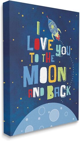 Stupell Industries I Love You Moon and Back Rocket Ship لوحة فنية جدارية من القماش، مقاس 24 × 30، تصميم الفنانة ستيفاني وركمان ماروت in Saudi Arabia