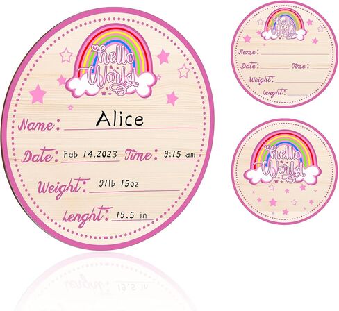 لافتة إعلان خشبية للطفل، لافتة Hello World لحديثي الولادة، لافتة إعلان ميلاد للمستشفى، علامة إعلان اسم الطفل، إعلان ميلاد الطفل، لاسم الطفل وتفاصيل الولادة، 6 بوصات قوس قزح وردي in Kuwait