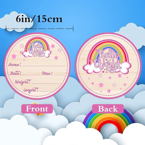 لافتة إعلان خشبية للطفل، لافتة Hello World لحديثي الولادة، لافتة إعلان ميلاد للمستشفى، علامة إعلان اسم الطفل، إعلان ميلاد الطفل، لاسم الطفل وتفاصيل الولادة، 6 بوصات قوس قزح وردي in Kuwait