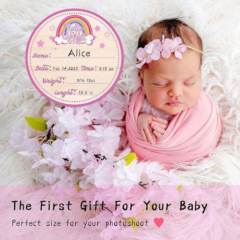 لافتة إعلان خشبية للطفل، لافتة Hello World لحديثي الولادة، لافتة إعلان ميلاد للمستشفى، علامة إعلان اسم الطفل، إعلان ميلاد الطفل، لاسم الطفل وتفاصيل الولادة، 6 بوصات قوس قزح وردي in Kuwait