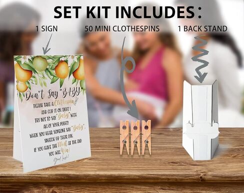 لعبة استحمام الطفل لا تقل الطفل، لافتة لا تقل الطفل (لافتة مقاس 8 × 10 بوصة)، برتقالي، 1 لافتة واقفة + 50 مشبك ملابس (ds48) in Kuwait