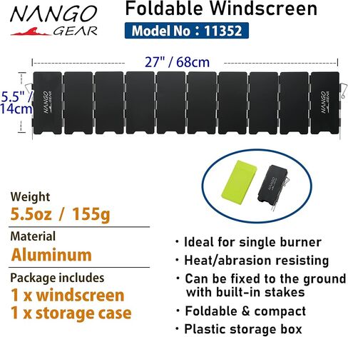 NANGOGEAR Camping Backpacking Windshield Aluminum Portable with Hard Case Black (Low type (11352)) in Kuwait