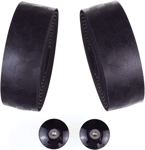 KINGOU Bike Handlebar Tapes PU Grippy Bicycle Bar Tape Wraps with Adhesives, End Plugs and Finishing Tapes,Black in Saudi Arabia