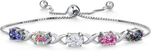 Gem Stone King 925 Sterling Silver Customized and Personalized 7X5MM 5-Stone Oval Gemstone Birthstones Bracelet For Women Fully Adjustable Up to 9 Inches in Saudi Arabia