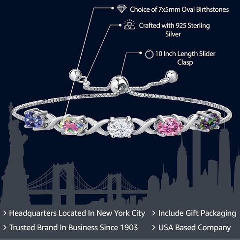 Gem Stone King 925 Sterling Silver Customized and Personalized 7X5MM 5-Stone Oval Gemstone Birthstones Bracelet For Women Fully Adjustable Up to 9 Inches in Saudi Arabia
