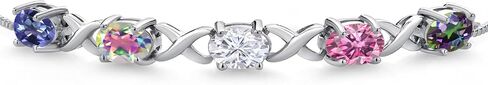 Gem Stone King 925 Sterling Silver Customized and Personalized 7X5MM 5-Stone Oval Gemstone Birthstones Bracelet For Women Fully Adjustable Up to 9 Inches in Saudi Arabia