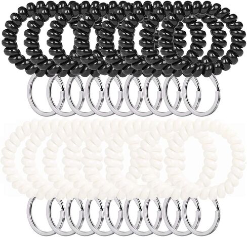 100PCS Wrist Keychain Bracelet Spiral Wrist Coil Key Chain Bulk Plastic Stretchable Spiral Keychain Bracelet Black & White Spring Wrist Keychain Use for Office Workshop Shopping Mall Sauna and More in Kuwait