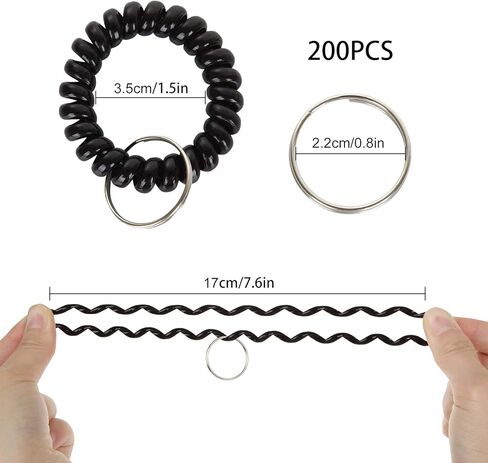 100PCS Wrist Keychain Bracelet Spiral Wrist Coil Key Chain Bulk Plastic Stretchable Spiral Keychain Bracelet Black & White Spring Wrist Keychain Use for Office Workshop Shopping Mall Sauna and More in Kuwait