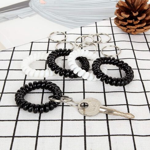 100PCS Wrist Keychain Bracelet Spiral Wrist Coil Key Chain Bulk Plastic Stretchable Spiral Keychain Bracelet Black & White Spring Wrist Keychain Use for Office Workshop Shopping Mall Sauna and More in Kuwait