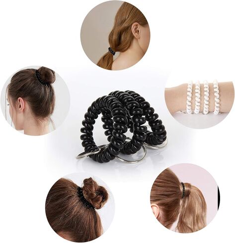 100PCS Wrist Keychain Bracelet Spiral Wrist Coil Key Chain Bulk Plastic Stretchable Spiral Keychain Bracelet Black & White Spring Wrist Keychain Use for Office Workshop Shopping Mall Sauna and More in Kuwait