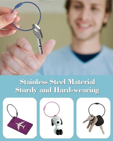 20 Pcs Metal Wire Keychains,6" Wire Key Rings Kit,304 Stainless Steel 1.5mm Colored Coated Keychain Cable Loops Connecter for Luggage ID Tags in Saudi Arabia