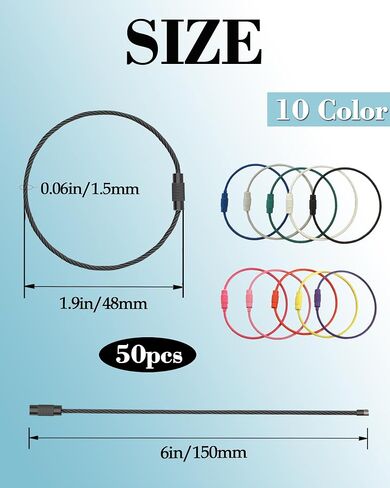 20 Pcs Metal Wire Keychains,6" Wire Key Rings Kit,304 Stainless Steel 1.5mm Colored Coated Keychain Cable Loops Connecter for Luggage ID Tags in Saudi Arabia