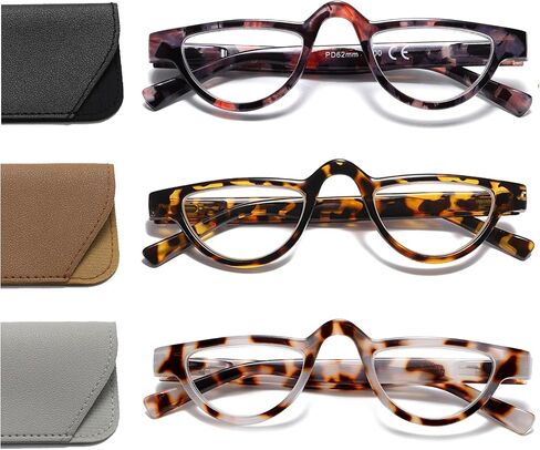 Hubeye 3 Pairs Plastic Retro Half Moon Frame Reading Glasses Lightweight Spring Hinge Women and Men Reader +2.0 in Kuwait