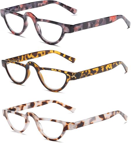 Hubeye 3 Pairs Plastic Retro Half Moon Frame Reading Glasses Lightweight Spring Hinge Women and Men Reader +2.0 in Kuwait