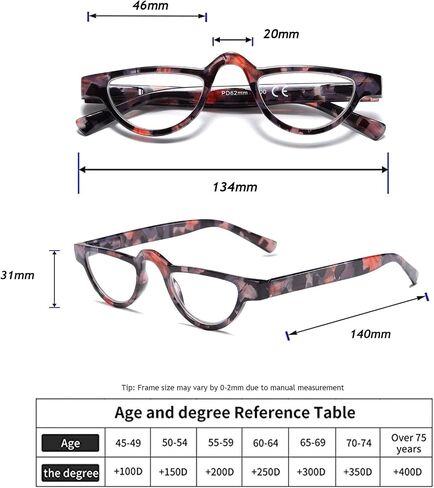 Hubeye 3 Pairs Plastic Retro Half Moon Frame Reading Glasses Lightweight Spring Hinge Women and Men Reader +2.0 in Kuwait