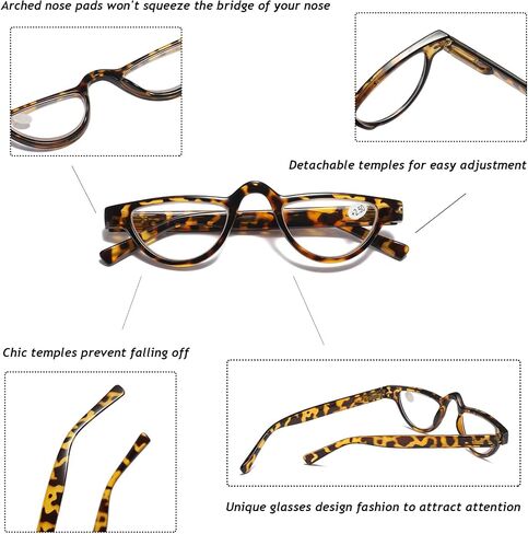 Hubeye 3 Pairs Plastic Retro Half Moon Frame Reading Glasses Lightweight Spring Hinge Women and Men Reader +2.0 in Kuwait