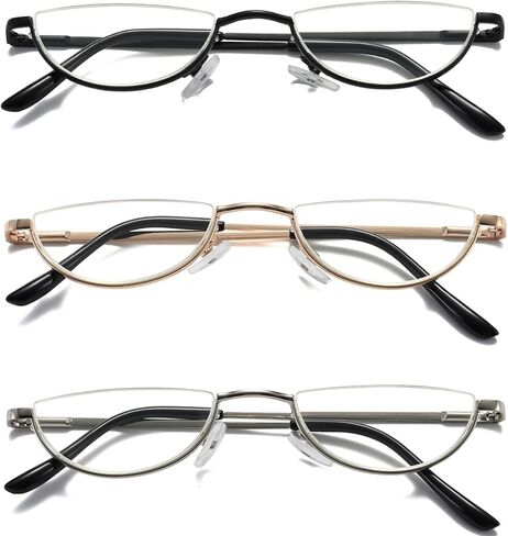 Hubeye 3 Pairs Plastic Retro Half Moon Frame Reading Glasses Lightweight Spring Hinge Women and Men Reader +2.0 in Kuwait