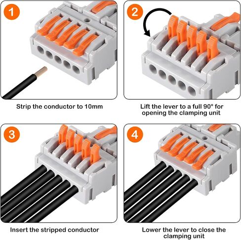 AITRIP 10Pcs Lever Wire Connectors, DIY Mini Quick Terminal Block Compact Splice Electrical Connectors, 1 in 4 Out 24-12 AWG in Saudi Arabia