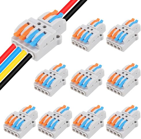 AITRIP 10Pcs Lever Wire Connectors, DIY Mini Quick Terminal Block Compact Splice Electrical Connectors, 1 in 4 Out 24-12 AWG in Saudi Arabia