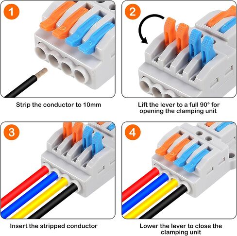 AITRIP 10Pcs Lever Wire Connectors, DIY Mini Quick Terminal Block Compact Splice Electrical Connectors, 1 in 4 Out 24-12 AWG in Saudi Arabia