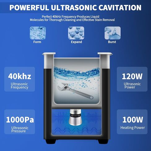 منظف ​​بالموجات فوق الصوتية ConstHydra مع ديغا ووضع لطيف، آلة تنظيف المجوهرات بالموجات فوق الصوتية بقدرة 120 وات 3 لتر مع مؤقت رقمي وسخان، منظف احترافي بالموجات فوق الصوتية للتوكيل والأجزاء المعدنية وأدوات المختبر in Kuwait