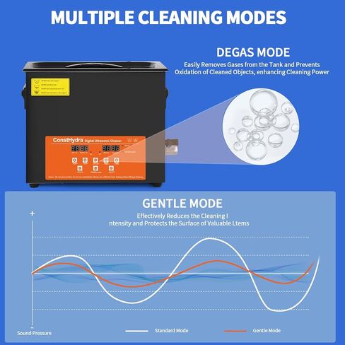 منظف ​​بالموجات فوق الصوتية ConstHydra مع ديغا ووضع لطيف، آلة تنظيف المجوهرات بالموجات فوق الصوتية بقدرة 120 وات 3 لتر مع مؤقت رقمي وسخان، منظف احترافي بالموجات فوق الصوتية للتوكيل والأجزاء المعدنية وأدوات المختبر in Kuwait