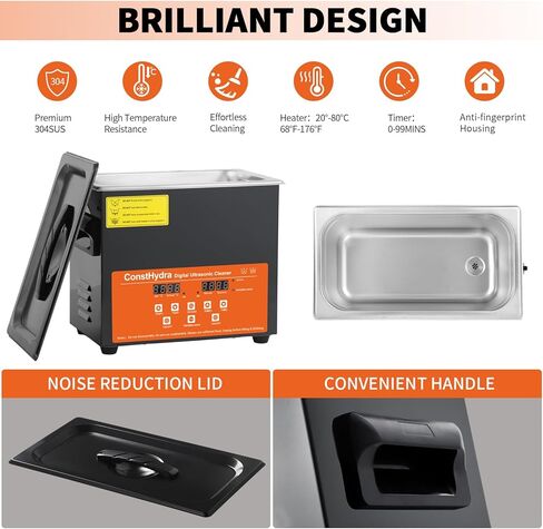 منظف ​​بالموجات فوق الصوتية ConstHydra مع ديغا ووضع لطيف، آلة تنظيف المجوهرات بالموجات فوق الصوتية بقدرة 120 وات 3 لتر مع مؤقت رقمي وسخان، منظف احترافي بالموجات فوق الصوتية للتوكيل والأجزاء المعدنية وأدوات المختبر in Kuwait