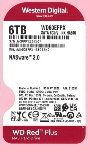 محرك الأقراص الصلبة الداخلي ويسترن ديجيتال 6 تيرابايت WD Red Plus NAS - 5400 دورة في الدقيقة، SATA 6 جيجابايت/ثانية، CMR، ذاكرة تخزين مؤقت 256 ميجابايت، 3.5 بوصة -WD60EFPX (متجدد) in Kuwait