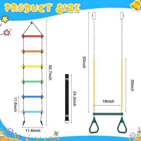 ShinyRelief 2 Pack Gym Swing Sets 48‘' Trapeze Swing Bar Monkey Bar Heavy Duty Chain with Locking 6.8ft Climbing Rope Ladder Climbing Game for Swing Accessories for Tree House Playground Outdoor Play in Saudi Arabia