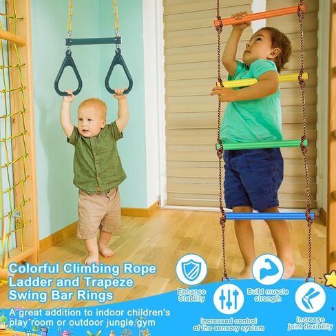 ShinyRelief 2 Pack Gym Swing Sets 48‘' Trapeze Swing Bar Monkey Bar Heavy Duty Chain with Locking 6.8ft Climbing Rope Ladder Climbing Game for Swing Accessories for Tree House Playground Outdoor Play in Saudi Arabia