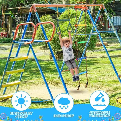 ShinyRelief 2 Pack Gym Swing Sets 48‘' Trapeze Swing Bar Monkey Bar Heavy Duty Chain with Locking 6.8ft Climbing Rope Ladder Climbing Game for Swing Accessories for Tree House Playground Outdoor Play in Saudi Arabia