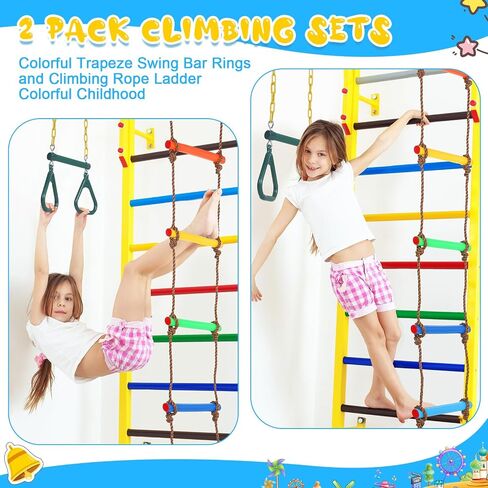 ShinyRelief 2 Pack Gym Swing Sets 48‘' Trapeze Swing Bar Monkey Bar Heavy Duty Chain with Locking 6.8ft Climbing Rope Ladder Climbing Game for Swing Accessories for Tree House Playground Outdoor Play in Saudi Arabia