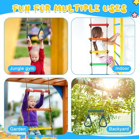 ShinyRelief 2 Pack Gym Swing Sets 48‘' Trapeze Swing Bar Monkey Bar Heavy Duty Chain with Locking 6.8ft Climbing Rope Ladder Climbing Game for Swing Accessories for Tree House Playground Outdoor Play in Saudi Arabia
